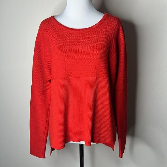 Helmut Lang Orange Wool Rib High Low Sweater - Picture 2 of 6